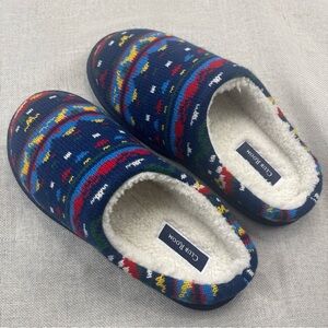 Club Room Mens Holiday Slip On Slippers Navy Blue Red Size Small 6-7